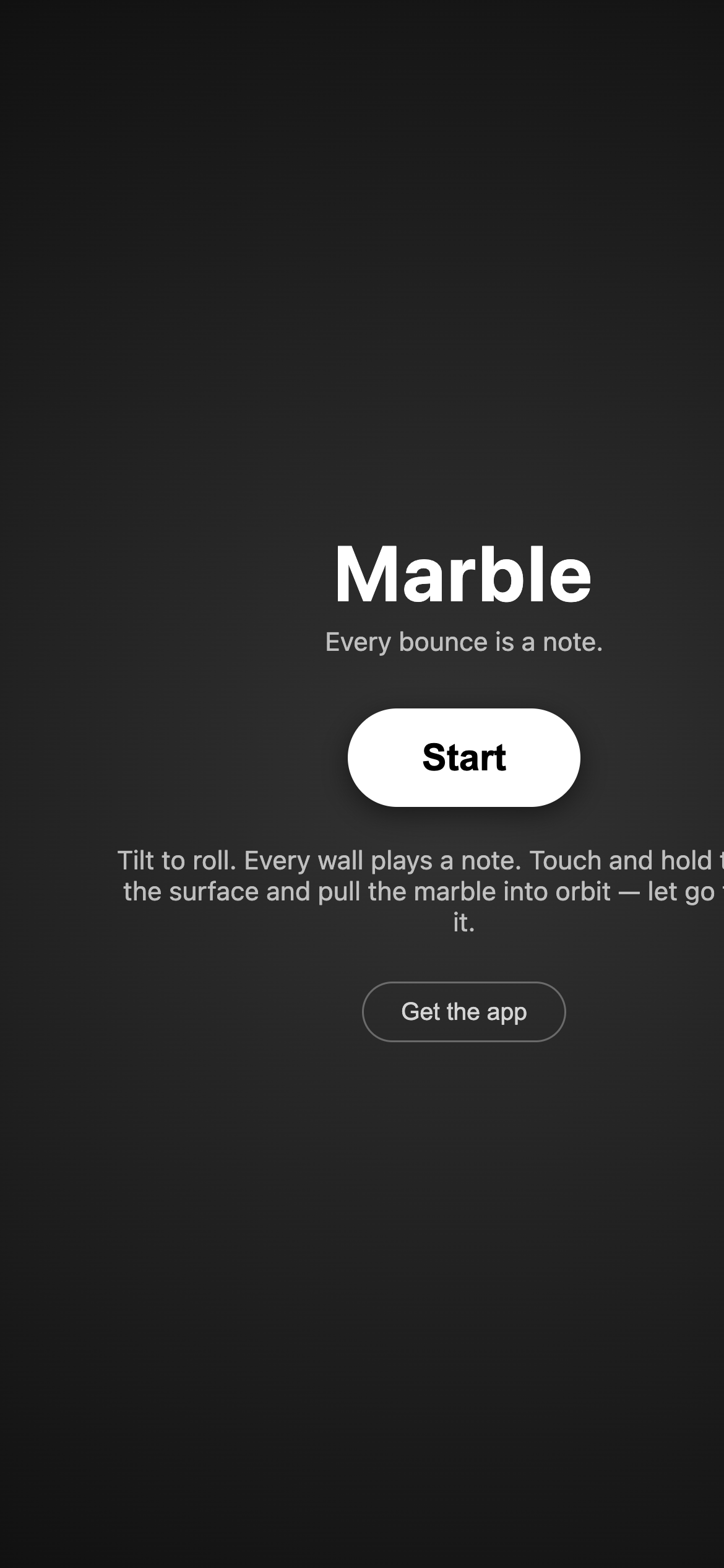 Settings menu with sound and gravity toggles